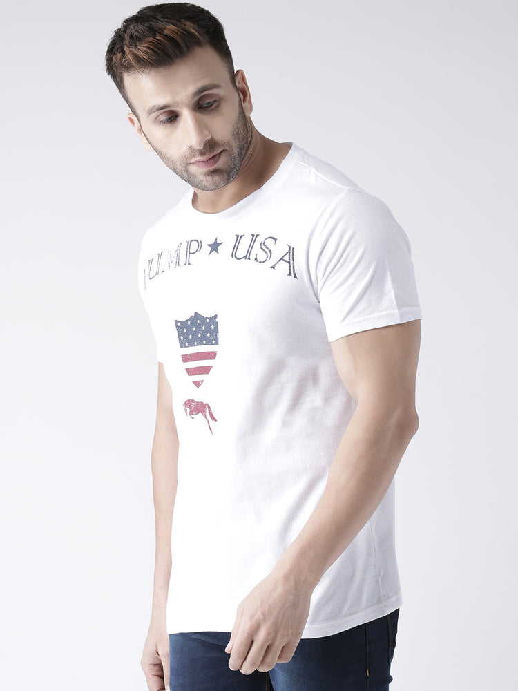 Men White Round Neck Tshirt - JUMP USA