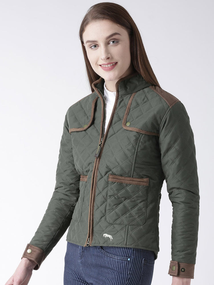 Women Polyster Casual Long Sleeve  Green Winter Jacket - JUMP USA (1568775798826)
