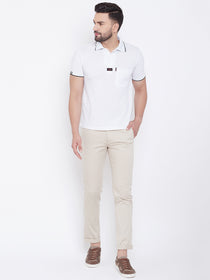 JUMP USA Men Cream Regular Fit Solid Trousers - JUMP USA