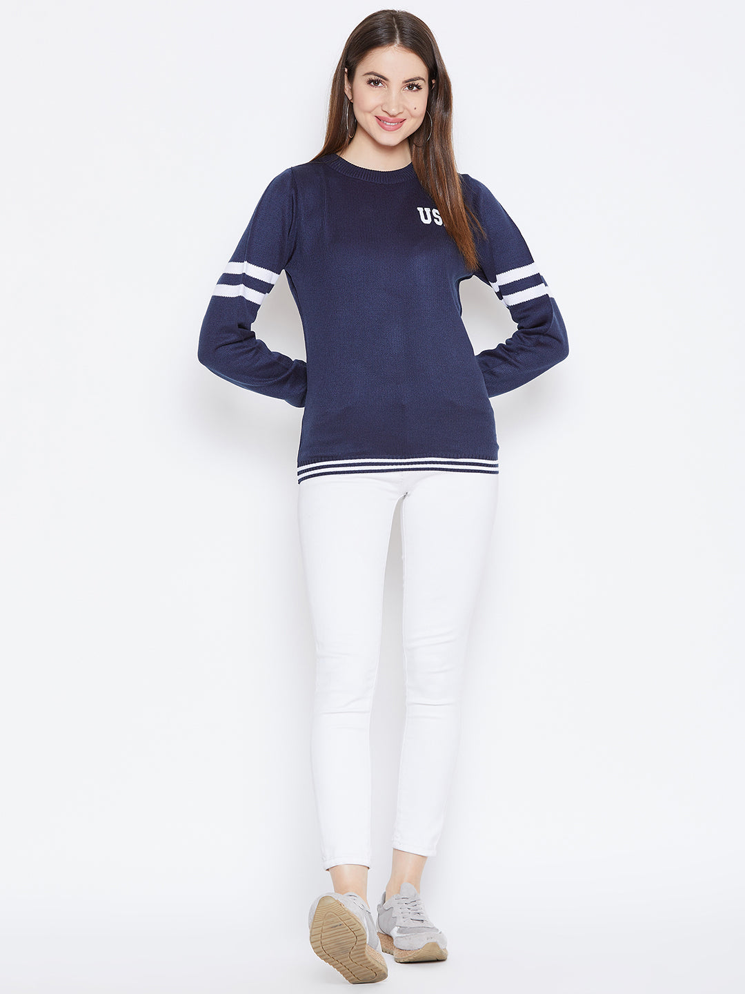 JUMP USA Women Navy Blue Solid Sweaters - JUMP USA