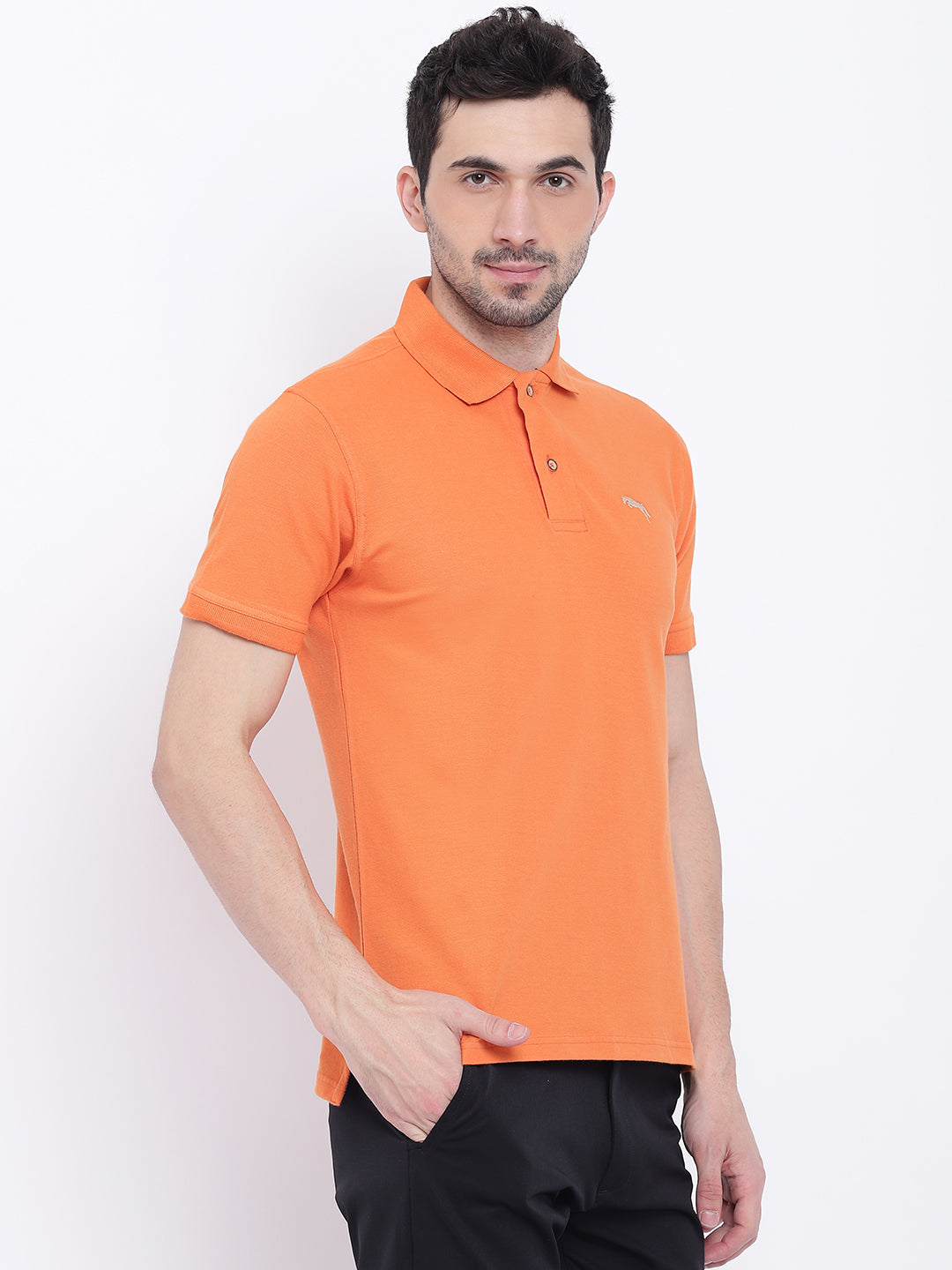 Men Casual Solid Orange Polo Collar T-Shirt - JUMP USA