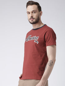 Men Red Solid Round Neck T-shirt - JUMP USA