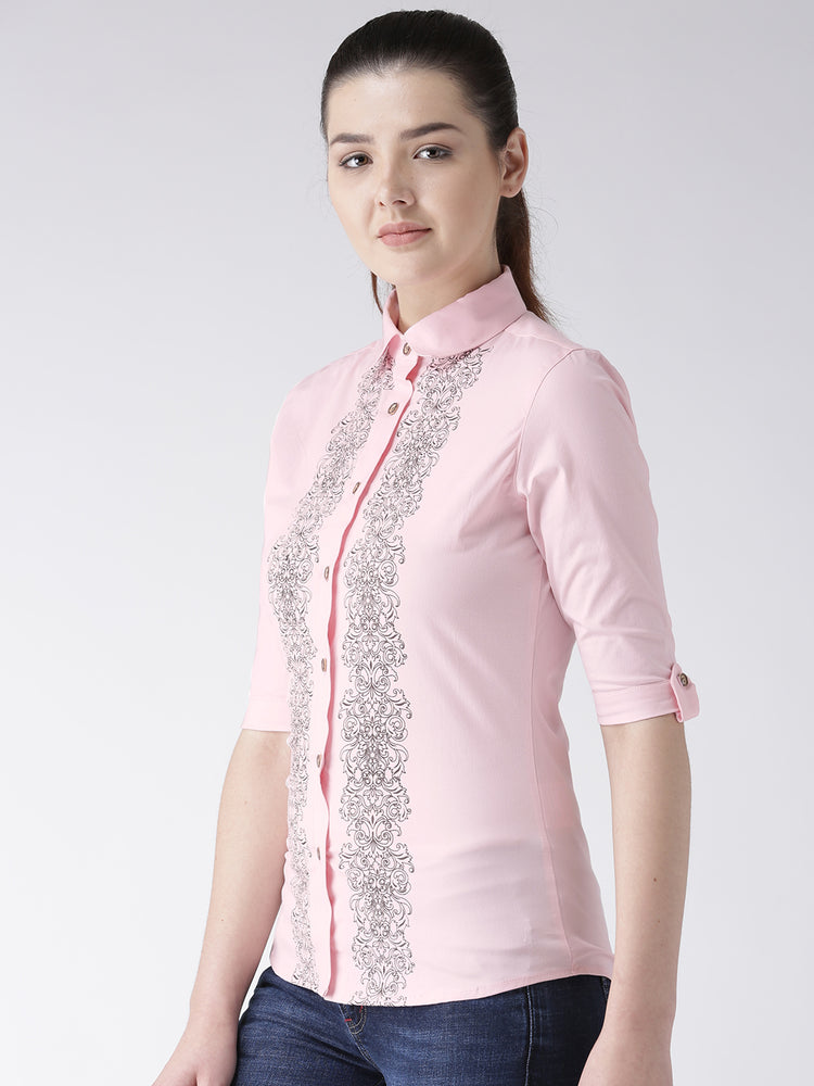 Women Pink Regular Fit Printed Casual Shirt - JUMP USA