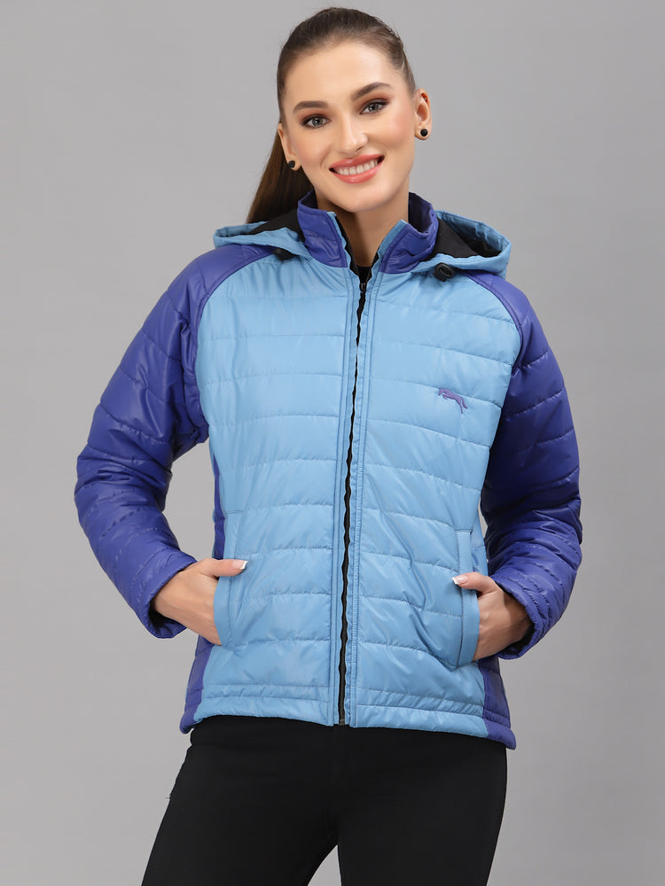 JUMP USA Women Sky Blue & Royal Blue Solid Active Wear Jacket With