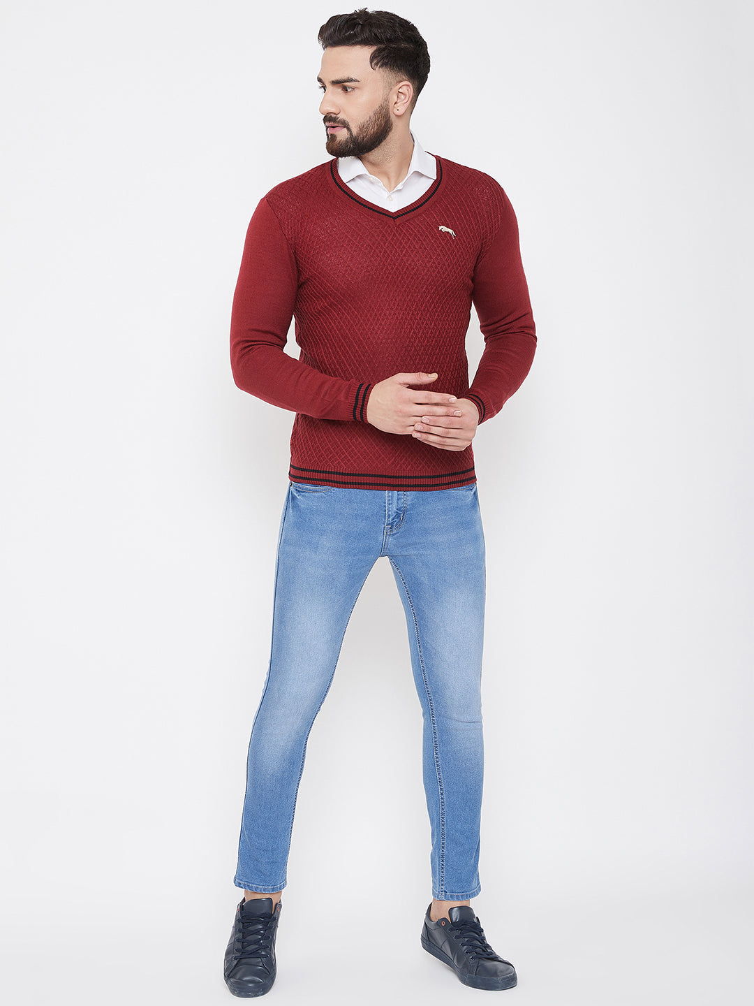 JUMP USA Men Red Self Design Sweater - JUMP USA