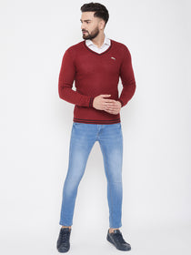 JUMP USA Men Red Self Design Sweater - JUMP USA