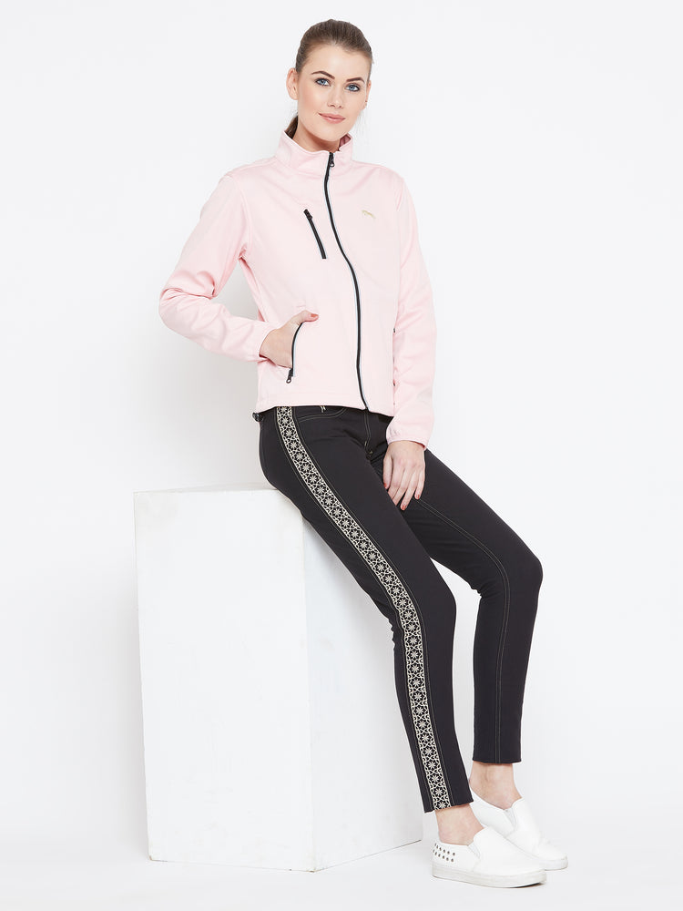 Women Pink Solid Sporty Jacket - JUMP USA