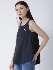 Women Navy Blue Solid Top - JUMP USA