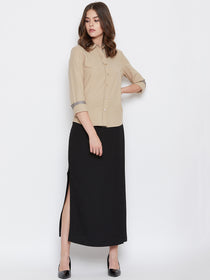 Women Beige Solid Casual Slim Fit Shirt - JUMP USA