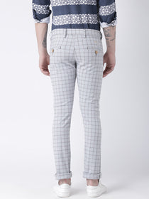 Men Off White Slim Fit Checked Chinos - JUMP USA