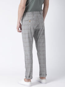 Men Grey Melange Slim Fit Checked Chinos - JUMP USA