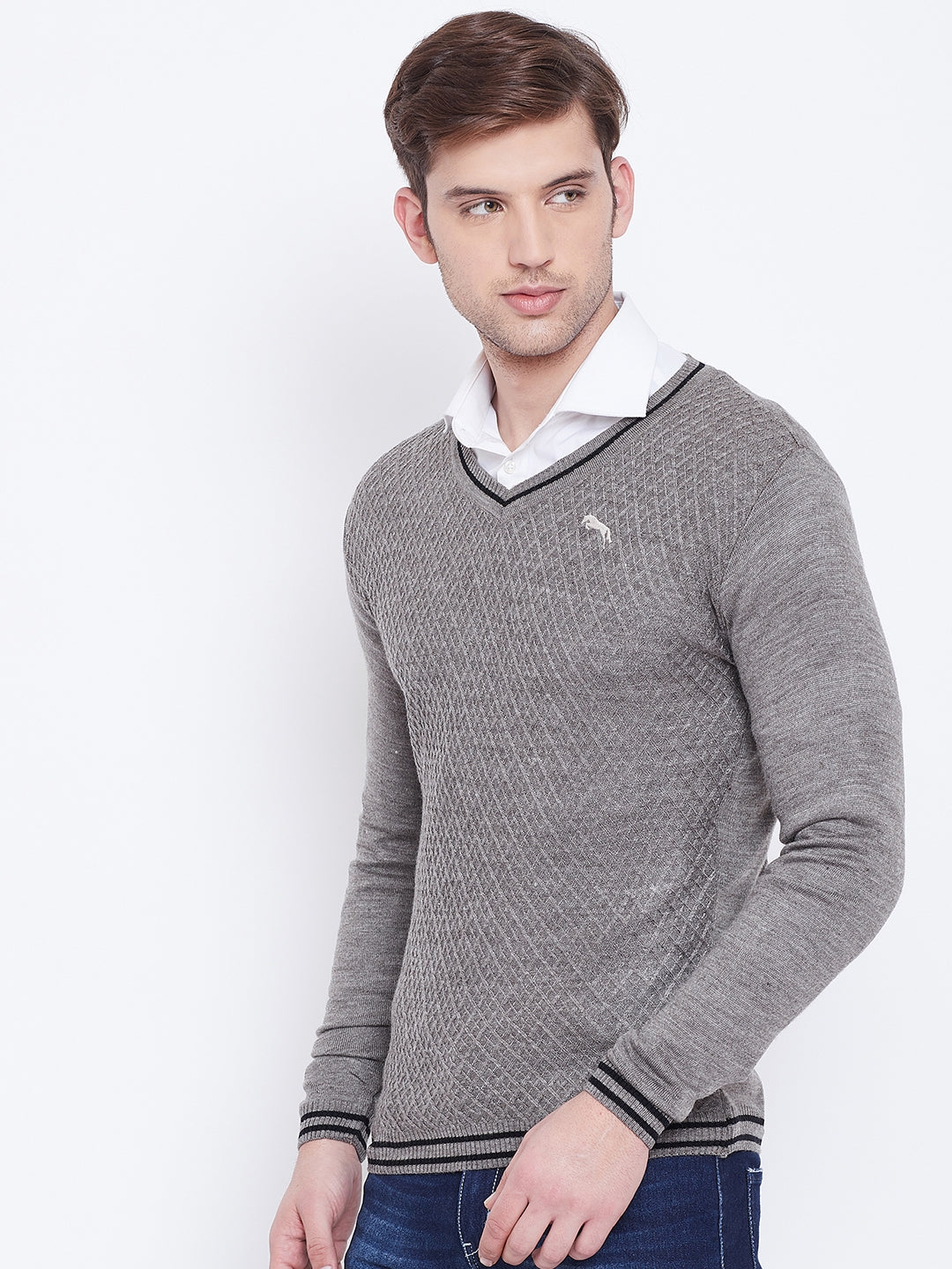 JUMP USA Men Beige Self Design Sweater - JUMP USA