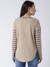 Women Round Neck Beige T-shirt - JUMP USA