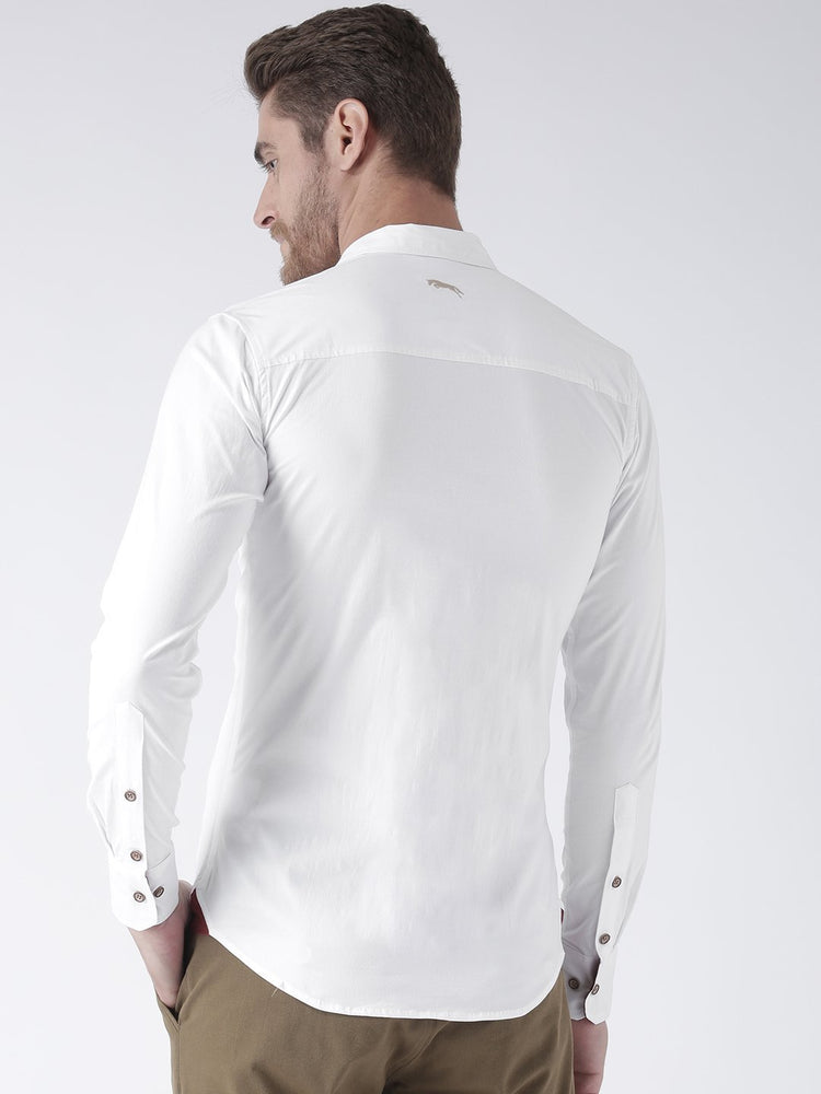 Men White Solid Cotton Regular Fit Shirt - JUMP USA