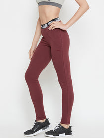 Women Maroon Active Wear Tights - JUMP USA