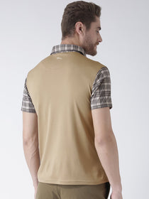 Men Beige Solid Polo Collar T-Shirt - JUMP USA