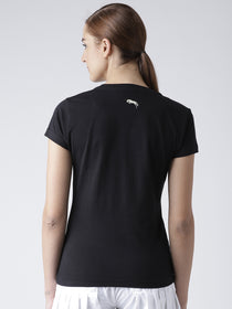 Women Solid Black T-Shirt - JUMP USA