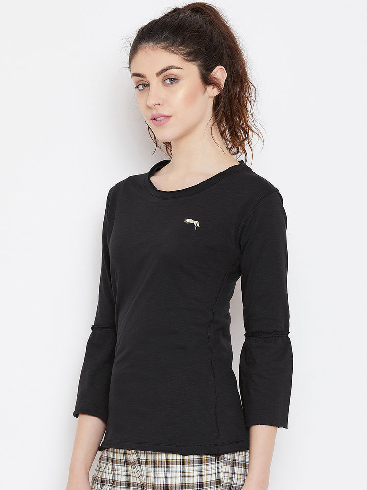 Women Black Solid Casual Tops - JUMP USA