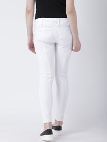 Women White Slim Fit Solid Casual Trousers - JUMP USA