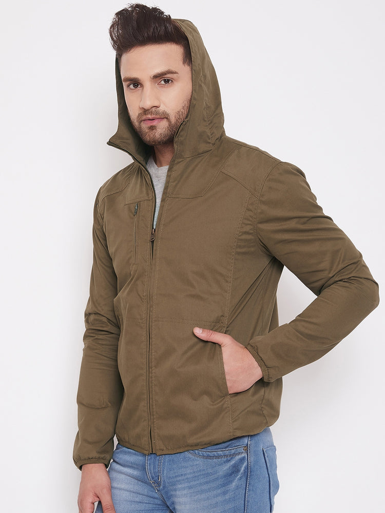 JUMP USA Mens Solid Brown Hood Tailored Jacket