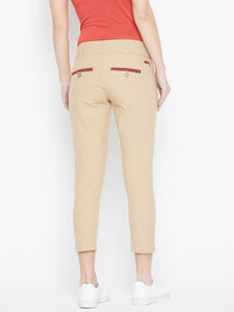 Women Beige Solid Skinny Fit Trousers - JUMP USA
