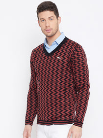 JUMP USA Men Red Colourblocked Casual Sweaters - JUMP USA
