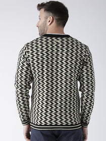 Men Black and Beige Colourblocked Pullover - JUMP USA