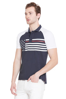 Men Navy Blue Solid Casual Polo T-shirts - JUMP USA