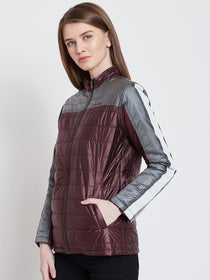 Women Casual Maroon Quilted Jacket - JUMP USA