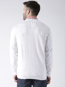 Men White self Design Pullover - JUMP USA
