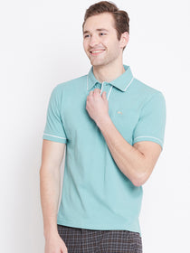 Men Blue Solid Casual Polo T-shirts - JUMP USA