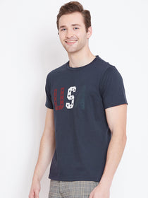 Men Navy Blue Printed Casual T-shirt - JUMP USA