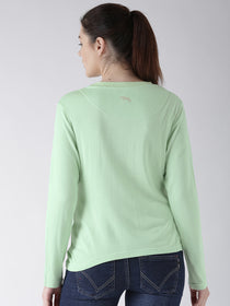 Women Teal Solid Round Neck T-shirt - JUMP USA