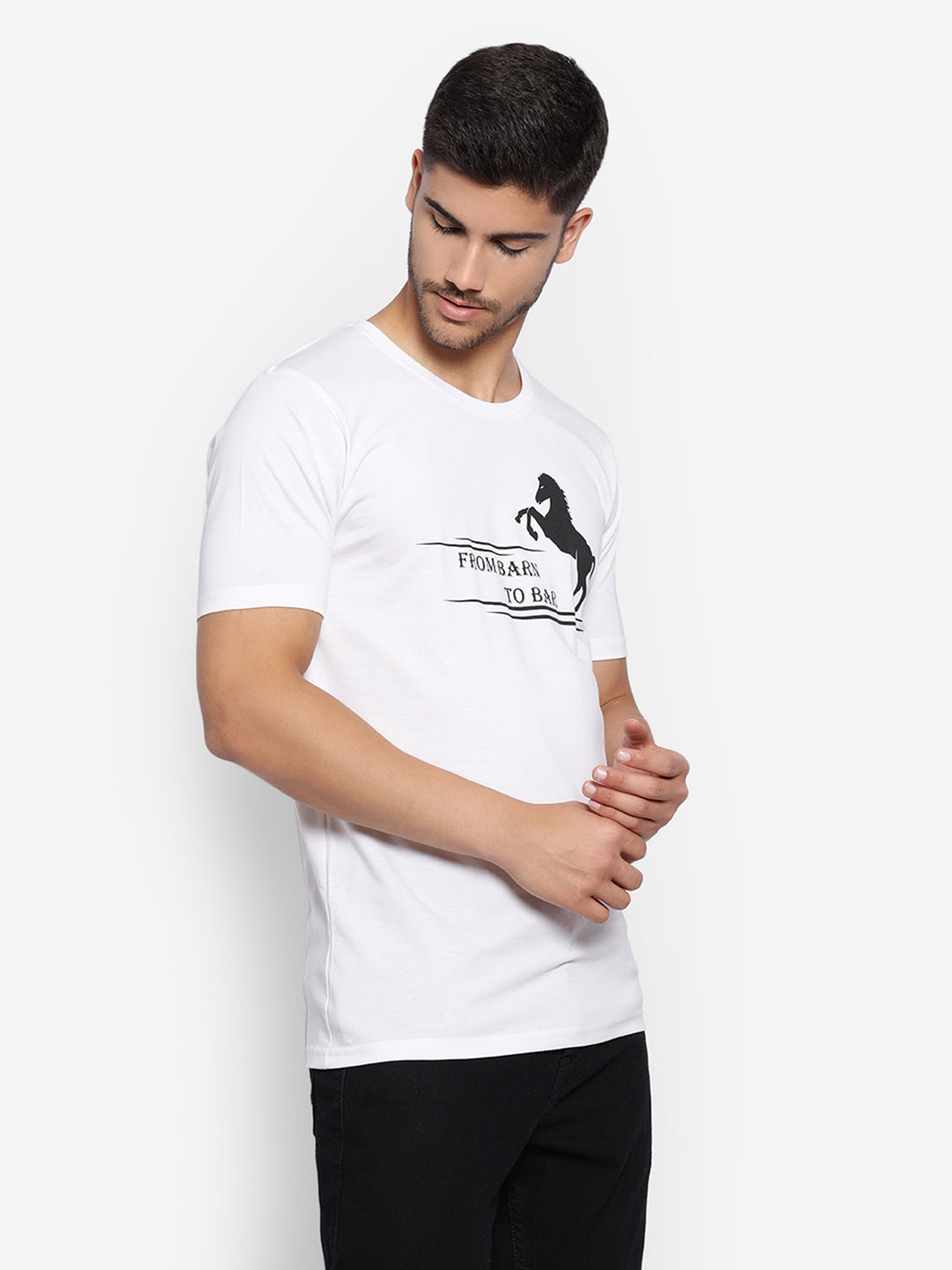 JUMP USA Unisex White Solid Cotton Round Neck Printed T-Shirt