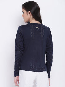Women Navy Blue Casual Sweaters - JUMP USA