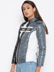 JUMP USA Women Grey Colourblocked Bomber Jacket - JUMP USA