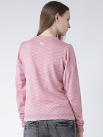 Women Pink Self Design Pullover - JUMP USA