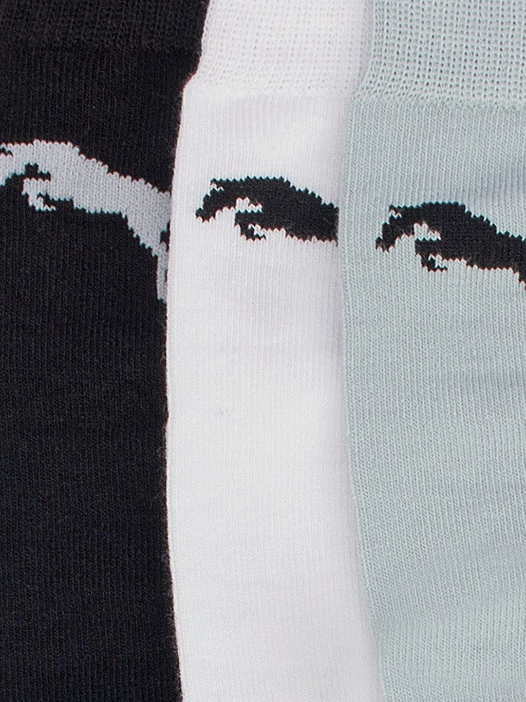 JUMP USA Men's Calf Length Bamboo Cotton Socks - Pack of 3 | Men Casual Socks for Everyday Wear - Sweat Proof, Quick Dry, Padded for Extra Comfort | Color - Black/Blue/White