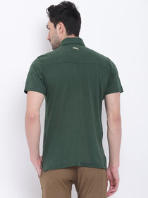Men Casual Solid Green Polo Collar T-Shirt - JUMP USA