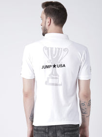 Men White Solid Polo T-shirt - JUMP USA
