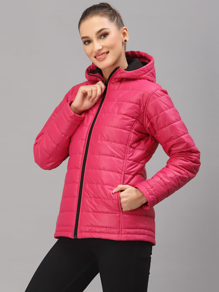 JUMP USA Women  Pink Solid Active Wear Jacket With Hood