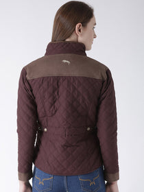 Women Polyster Casual Long Sleeve  Wine Winter Jacket - JUMP USA (1568775929898)