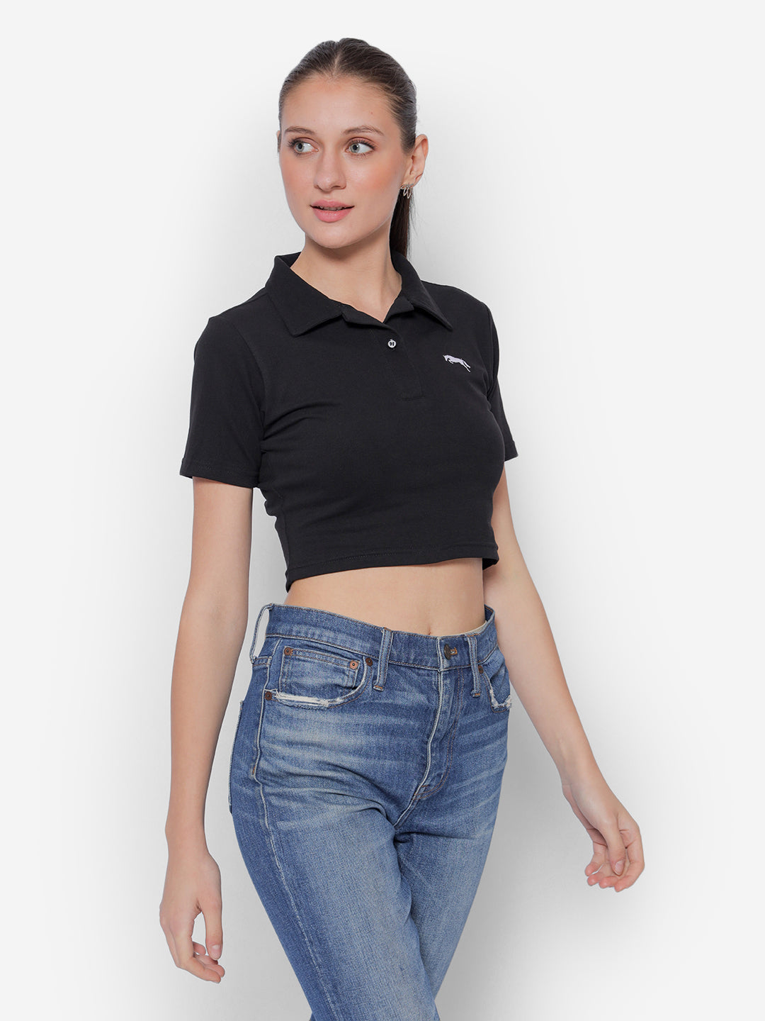 JUMP USA Pure Cotton Short Sleeve Polo Crop Top