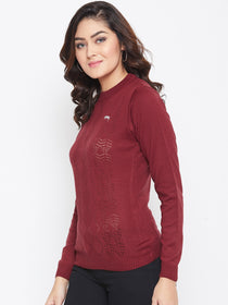 JUMP USA Women Red Self Design Sweater - JUMP USA