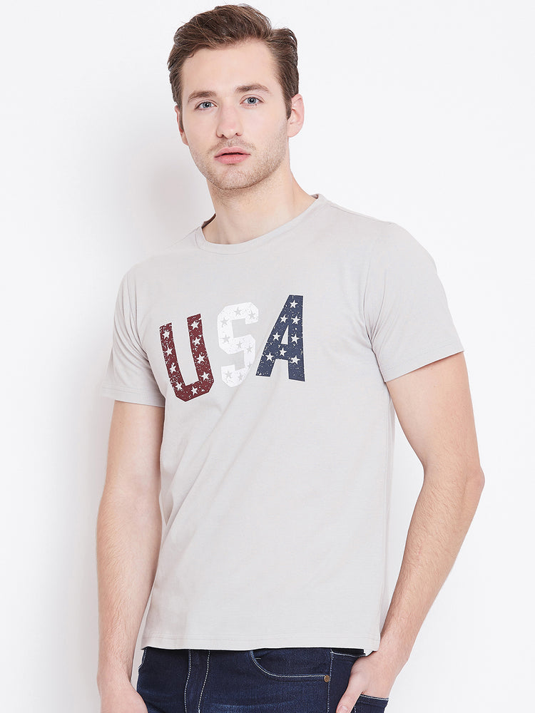 Men Grey Printed Casual T-shirt - JUMP USA