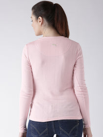 Women Pink Solid Round Neck T-shirt - JUMP USA