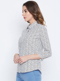 JUMP USA Women White & Blue Printed Casual Shirts - JUMP USA