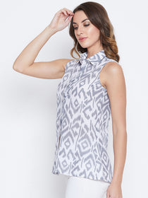 JUMP USA Women White & Grey Printed Casual Shirts - JUMP USA
