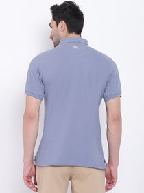 Men Casual Solid Blue Polo Collar T-Shirt - JUMP USA
