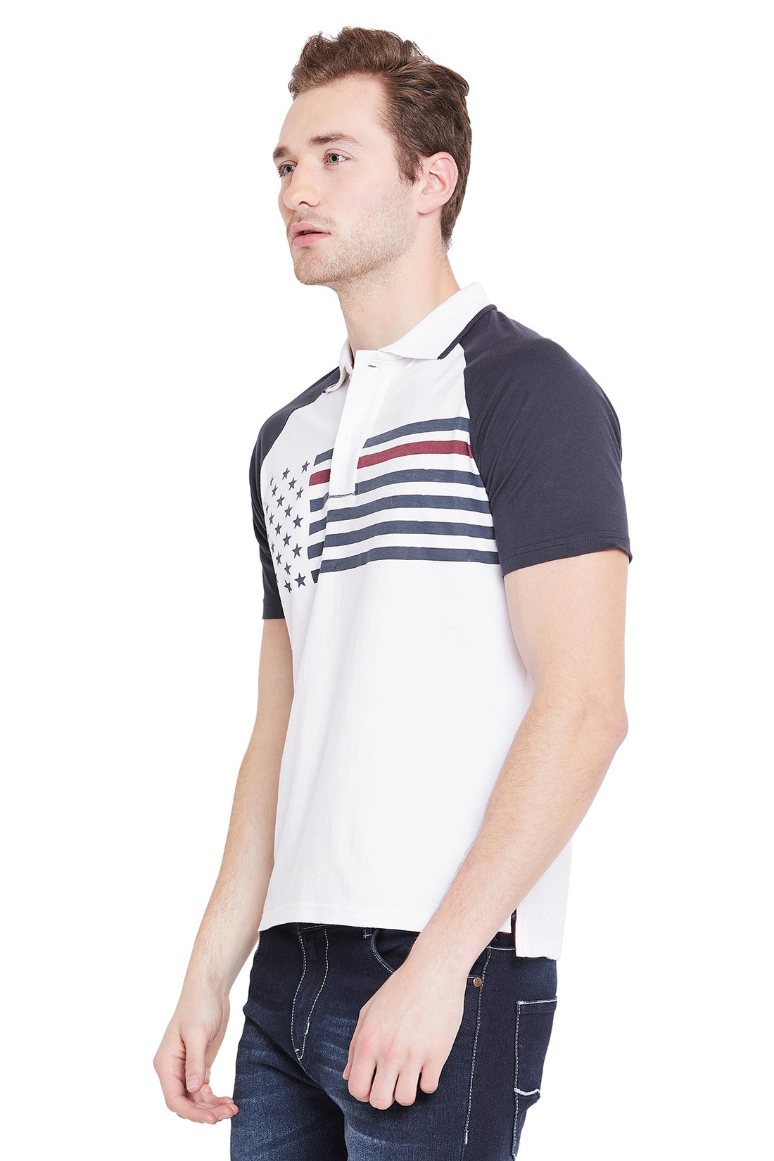 Men White Solid Casual Polo T-shirts - JUMP USA
